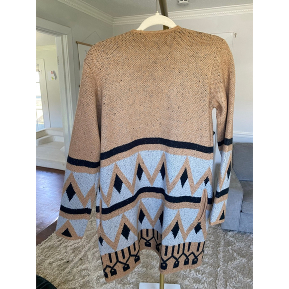 By Design Long Sweater Cardigan Geometric Boho Knit Open Front Boho Western M - Picture 3 of 5